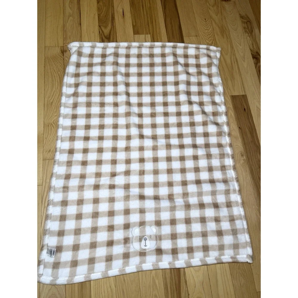 BLANKET‎ PLUSH - LITTLE & LOVED BOYS Bear Plaid Gingham Brown